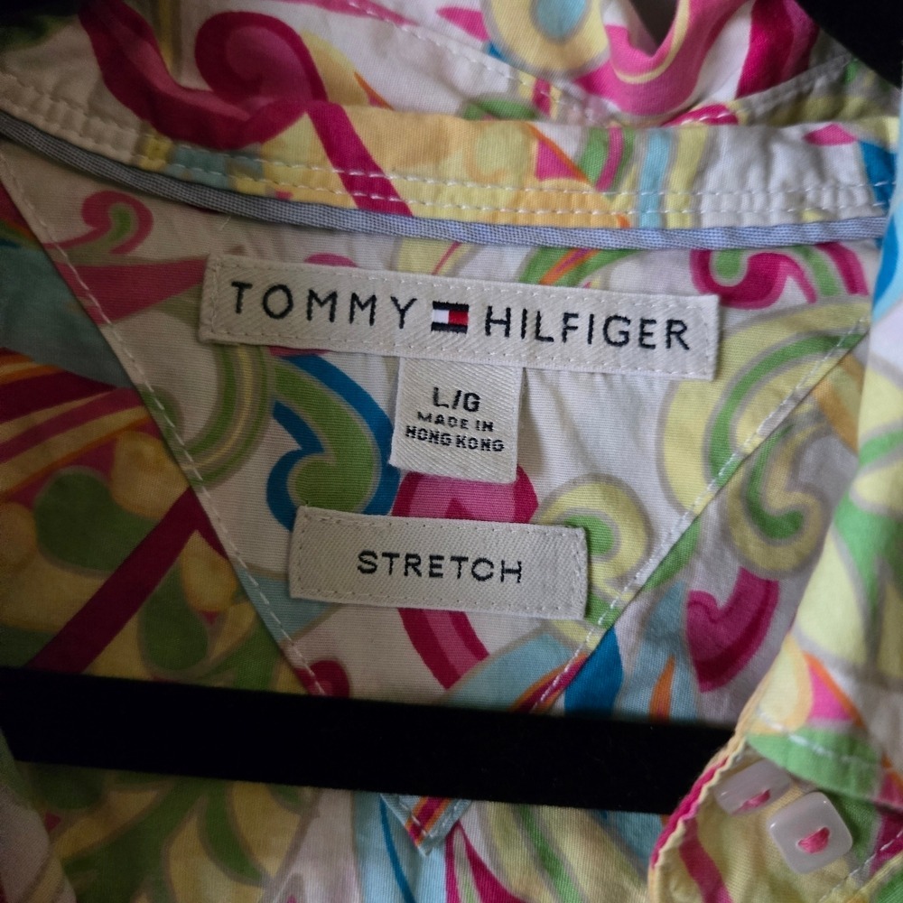 Vintage Tommy Hilfiger Paisley Button Down Shirt Pink Green Y2K Boho Large - Picture 6 of 9